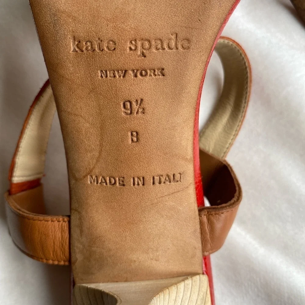 Kate Spade Red and Brown Heels with T-Strap Design - Picture 6 of 14